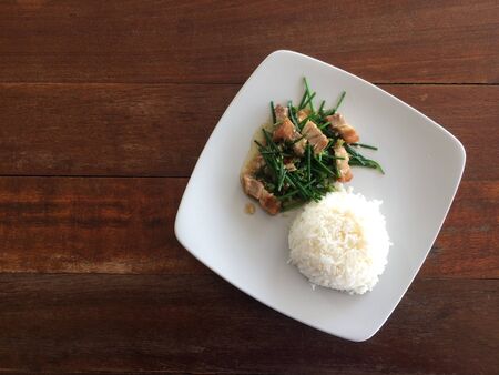 Rice with Crispy Pork Bellyの写真素材
