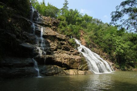 Views of waterfalls and rocky cliffsの写真素材