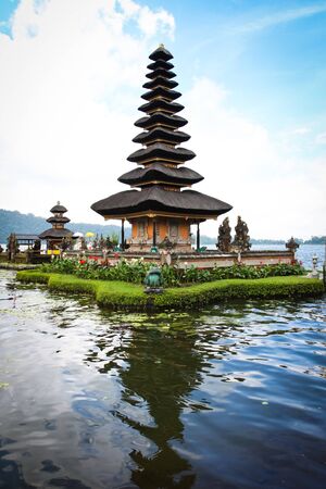 Pura Ulun Danu temple on a lake Beratan on Bali Indonesiaの写真素材