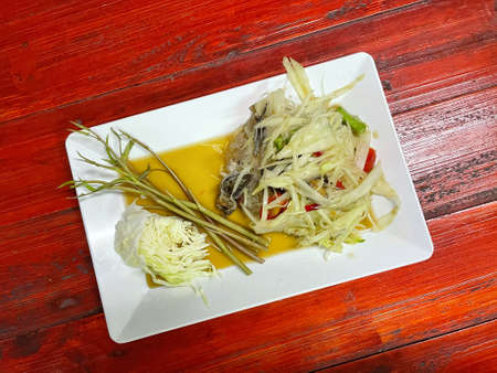 papaya pok pok and vermicelli Thai cuisine spicy deliciousの写真素材