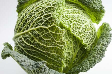 Detail of green savoy cabbage with strong structuresの写真素材