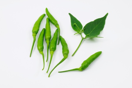 Green chili and leafの写真素材