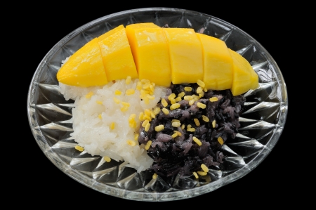 Sticky Black and White Rice Mango Thai Dessertの写真素材
