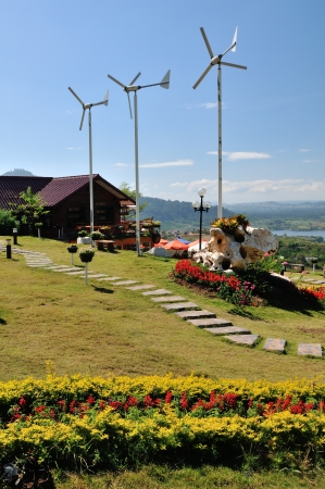 wind turbine and a houseの写真素材