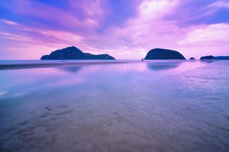 Twilight time at beautiful beach and cloudscapeの写真素材