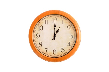 Clock showing 1 o clock on a white wallの写真素材