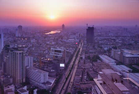 bird eye view of Bangkok at sunset timeの写真素材