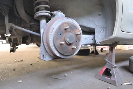Close up of car drum brakeの写真素材