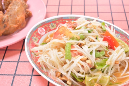 Thai papaya salad, traditional food of Thailandの写真素材