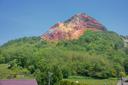 View of active volcano, Usu-zan, Hokkaido, Japanの写真素材