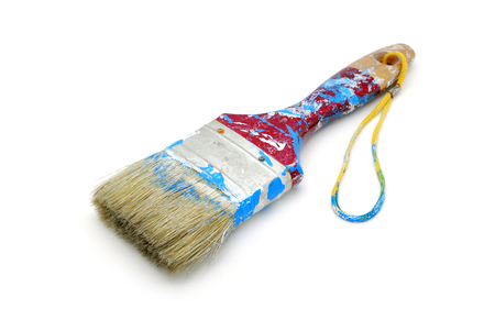 Used paint brush isolated on white backgroundの写真素材