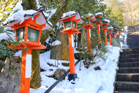 The walkway in Winter snow at Kuramaderaの写真素材