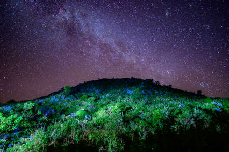 Milky Way galaxy and camping site at Doi Luang Chiang Dao, Chiang Dao Wildlife Sanctuary in Chiang Dao District of Chiang Mai Province, Thailand.の写真素材
