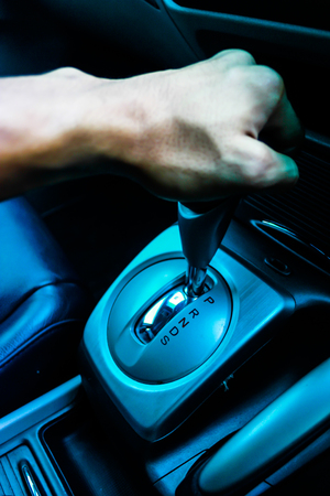 close up of the car gearshift and control panelの写真素材