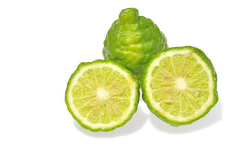 Three leech lime fruits isolated on white 