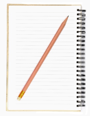 Blank note paper with pencil. isolated on white. の写真素材