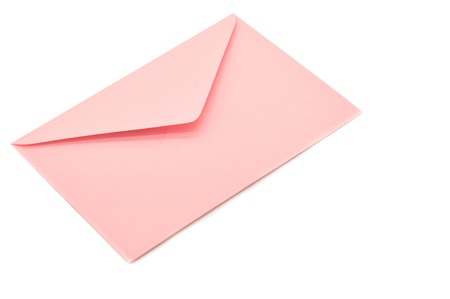 pink envelope on white background の写真素材