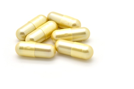 closeup of pills isolated on white background 