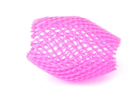 pink packing protective net isolated for appleの写真素材