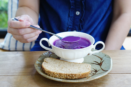 Sweet Japanese purple potato cream soupの写真素材