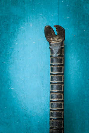 close up of a shovel ribbon on blue backgroundの写真素材