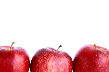 Fresh three red apples isolated on white background.の写真素材