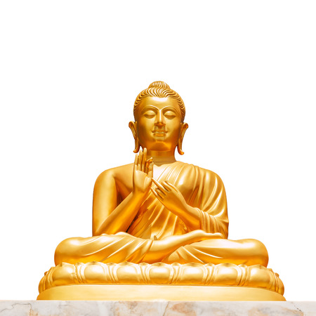 Golden buddha statue isolated on white backgroundの写真素材