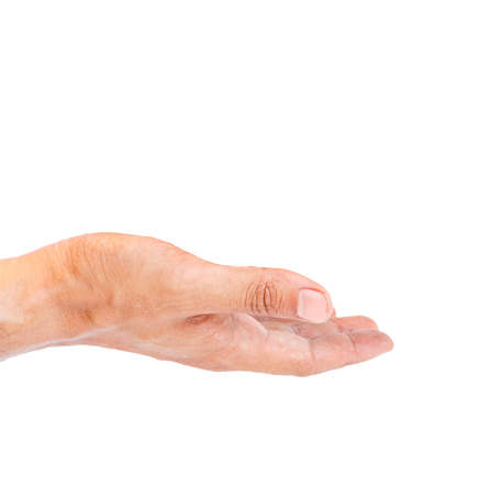 Close-up man hand isolated on white backgroundの写真素材