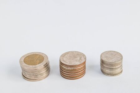Thailand coins on a white background.の写真素材