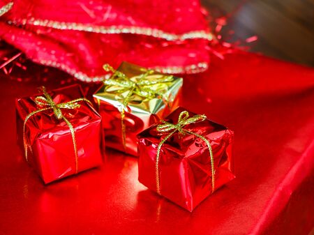Christmas Present wrapped in red paperの写真素材