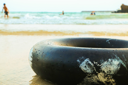 Close up pool ring at the sea.の写真素材