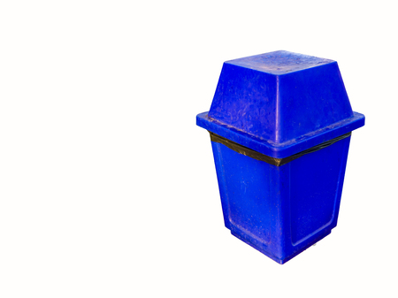 Blue garbage bin isolated on white backgroundの写真素材