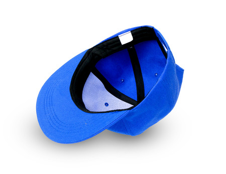Blue baseball cap isolated on white backgroundの写真素材