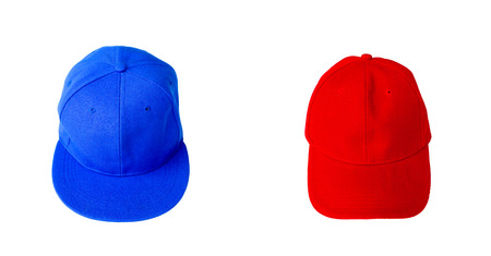 Blue and red cap isolated on white background.の写真素材