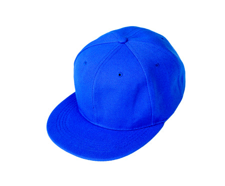 Blue baseball cap isolated on white backgroundの写真素材