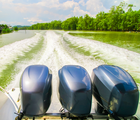 wave from speed boat vintage tone background.