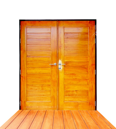 wooden door isolated on white backgroundの写真素材