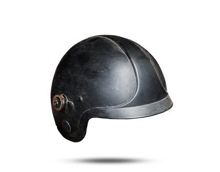 Old rustic helmet isolated on white backgroundの写真素材