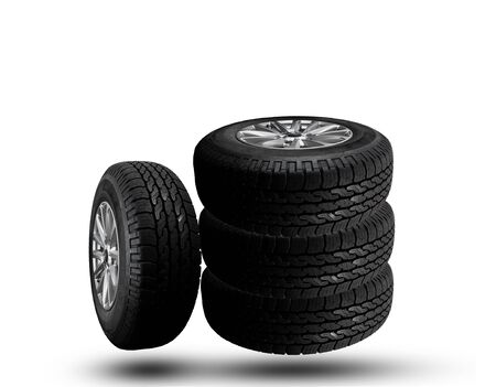 Close up tire with space for texts display isolated on white backgroundの写真素材