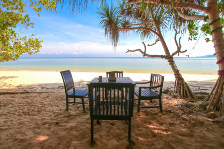 chairs for sitting place in a tropical beachの写真素材