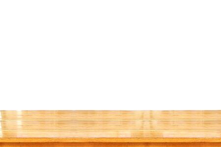Brown wooden tabletop isolated on white background use for product displayの写真素材