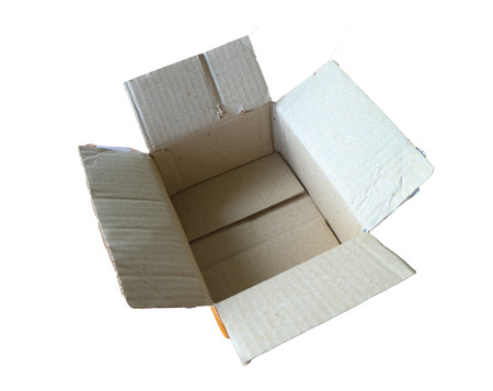 opened cardboard box isolated on white background.