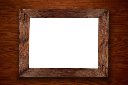 Close up brown wooden picture frame with space use for texts or products display on tabletopの写真素材