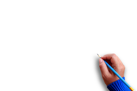 female hand holding pencil writing something on white space use for texts displayの写真素材
