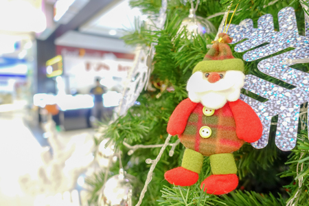 Close up christmas tree with color ball backgroundの写真素材