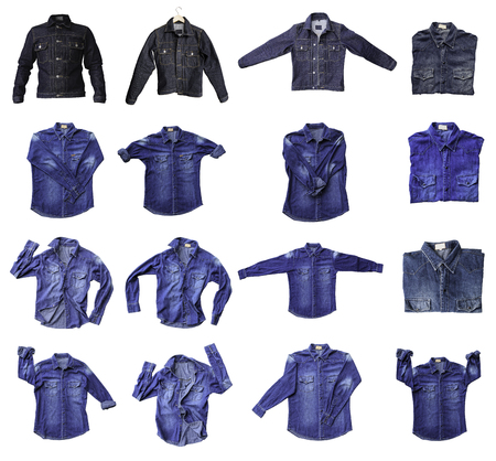 Group jeans denim jacket isolated on white backgroundの写真素材
