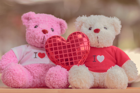 Close up two bears doll sitting together, Valentine's day and love conceptの写真素材