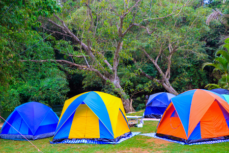 Colorful tent for recreation at the resortの写真素材