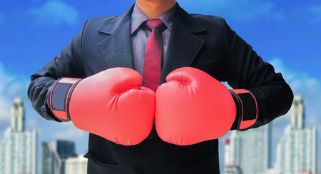 Businessman in suit ready for fight, Fighting business concept.の写真素材