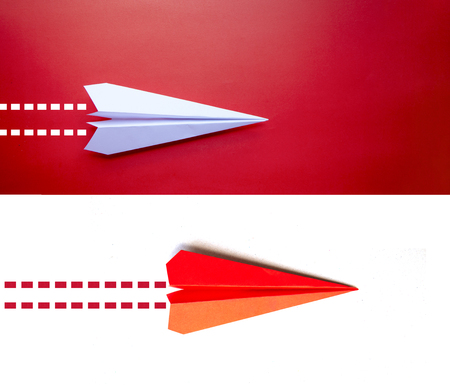 Close up paper airplane with isolated background and space use for texts or something displayの写真素材